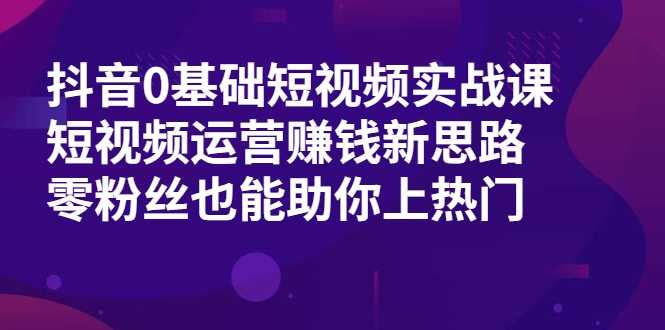 抖音0基础短视频实战课，短视频运营赚钱新思路，零粉丝也能助你上热门-课程网