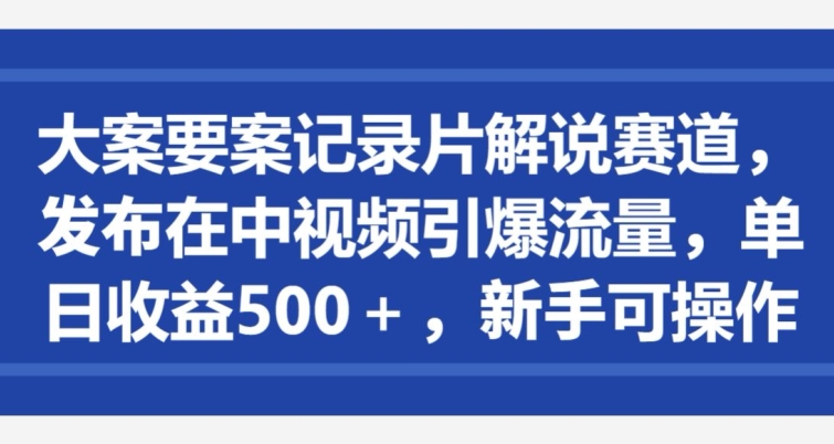 大案要案记录片解说赛道，发布在中视频引爆流量，单日收益500+，新手可操作-课程网