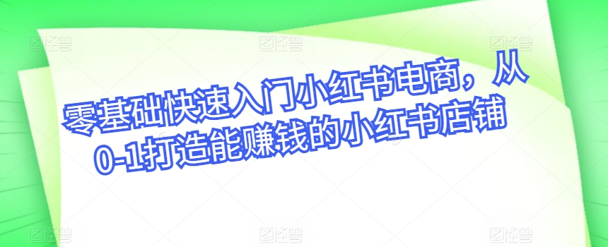 零基础快速入门小红书电商，从0-1打造能赚钱的小红书店铺-课程网