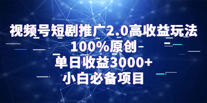 微信视频号短剧剧本营销推广2.0高回报游戏玩法，100%原创设计，单日盈利3000 ，新手必不可少新项目-课程网