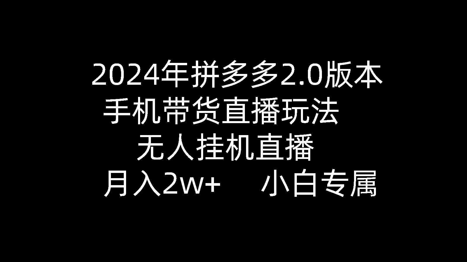 2024年拼多多2.0版本，手机带货直播玩法，无人挂机直播， 月入2w+， 小…-课程网