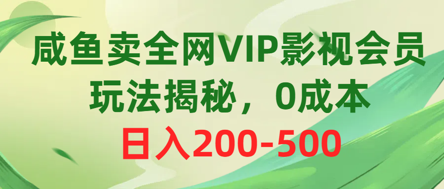 咸鱼卖全网VIP影视会员，玩法揭秘，0成本日入200-500-课程网