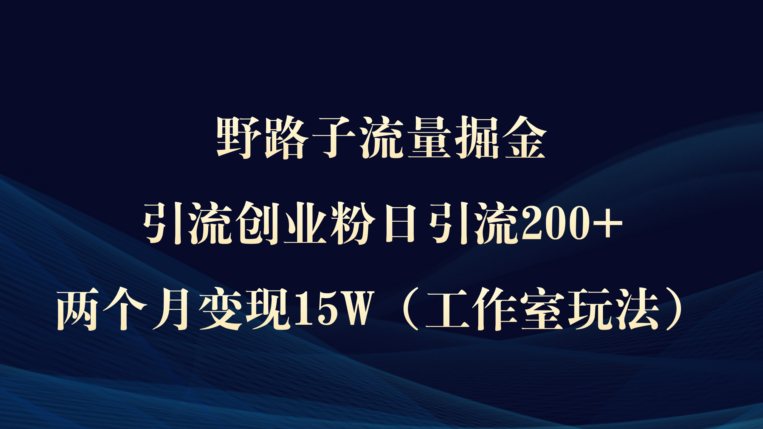 野路子流量掘金，引流创业粉日引流200+，两个月变现15W）-课程网