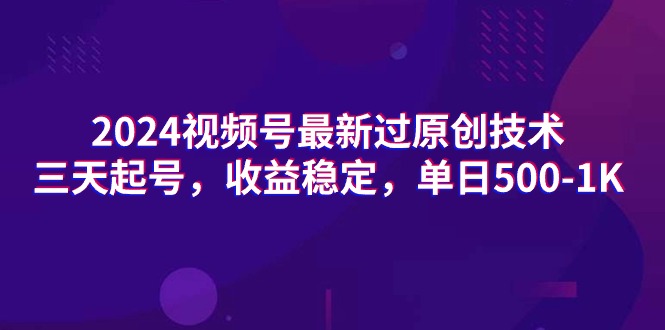 2024微信视频号全新过原创技术，三天养号，收益稳定，单日500-1K-课程网