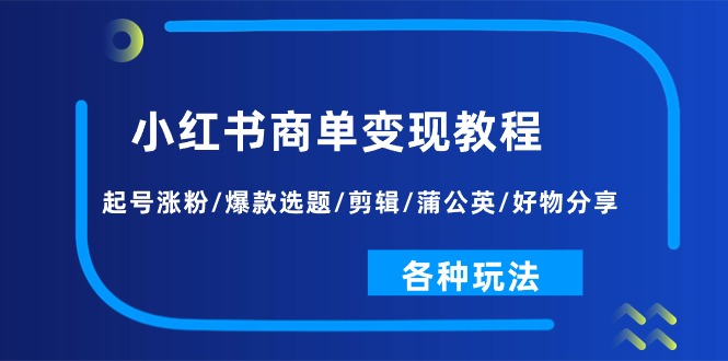 小红书商单变现教程：起号涨粉/爆款选题/剪辑/蒲公英/好物分享/各种玩法-课程网