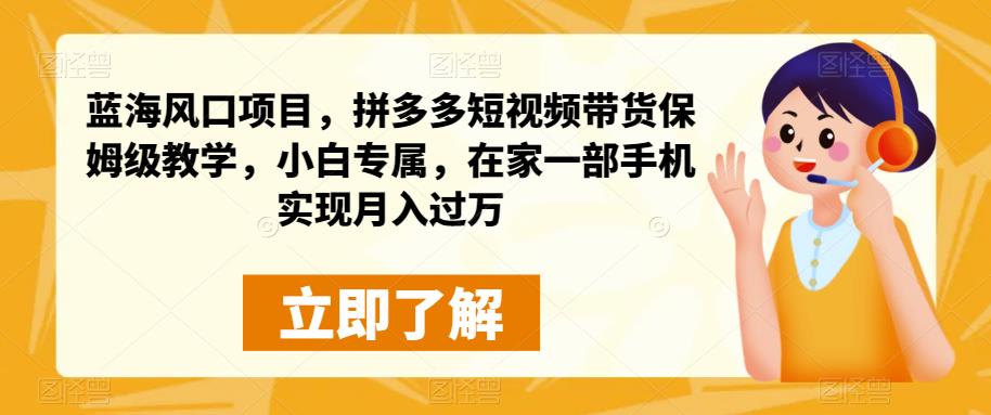 蓝海蓝海项目，拼多多短视频卖货住家保姆级教学过程，初学者特享，在家里面一部手机进行月入过万-课程网