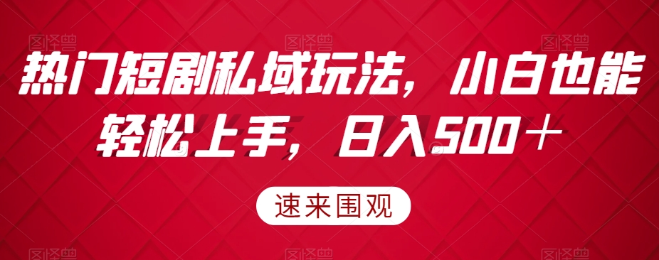 受欢迎短剧剧本公域游戏玩法，新手也可以快速上手，日入500＋-暖阳网-优质付费教程和创业项目大全-课程网