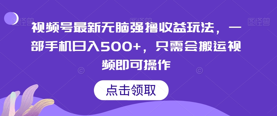 视频号最新无脑强撸收益玩法，一部手机日入500+，只需会搬运视频即可操作-暖阳网-优质付费教程和创业项目大全-课程网