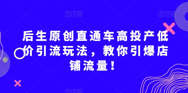 后生原创直通车高投产低价引流玩法，教你引爆店铺流量！-暖阳网-优质付费教程和创业项目大全-课程网