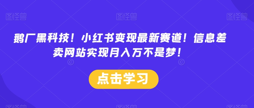 鹅厂黑科技！小红书变现最新赛道！信息差卖网站实现月入万不是梦！-课程网