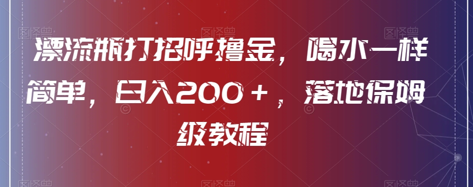 漂流瓶打招呼撸金，喝水一样简单，日入200＋，落地保姆级教程-课程网