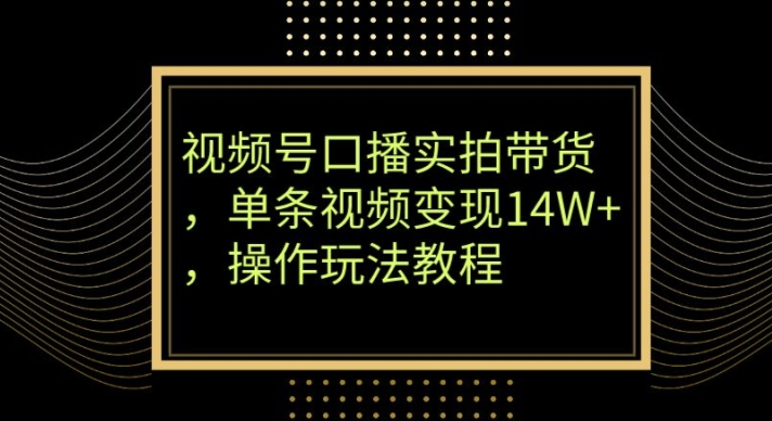 视频号口播实拍带货，单条视频变现14W+，操作玩法教程-课程网