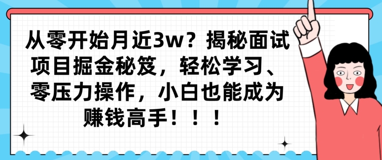 从零开始月近3w？揭秘面试项目掘金秘笈，轻松学习、零压力操作，小白也能成为赚钱高手-课程网