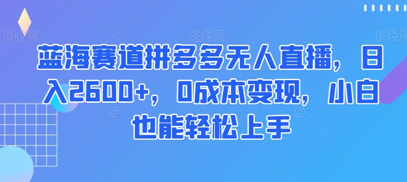 蓝海赛道拼多多无人直播，日入2600+，0成本变现，小白也能轻松上手【揭秘】-课程网