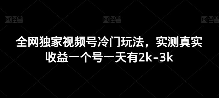 全网独家视频号冷门玩法，实测真实收益一个号一天有2k-3k-课程网