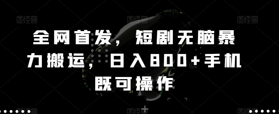 全网首发，短剧无脑暴力搬运，日入800+手机既可操作-课程网