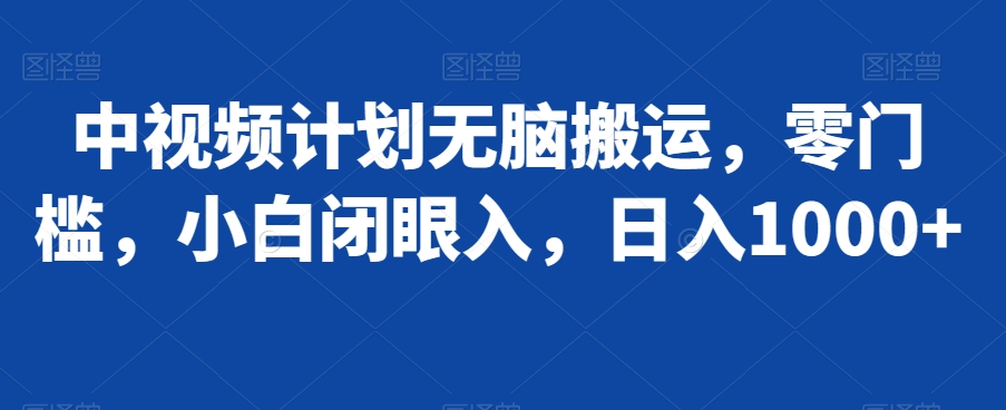 中视频计划无脑搬运，零门槛，小白闭眼入，日入1000+-课程网