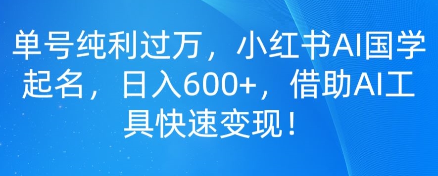 单号纯利过万，小红书AI国学起名，日入600+，借助AI工具快速变现-课程网