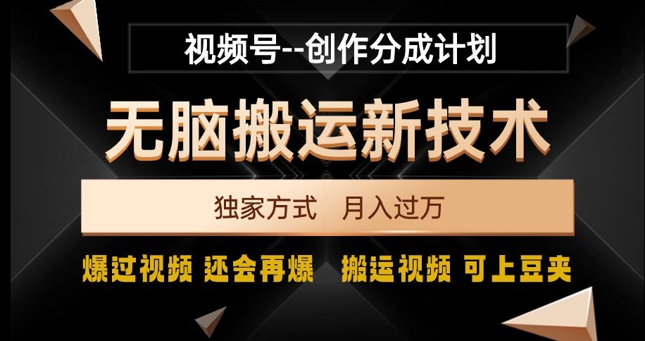 视频号无脑搬运新技术，破原创壕流量，独家方式，爆过视频，还会再爆【揭秘】-课程网