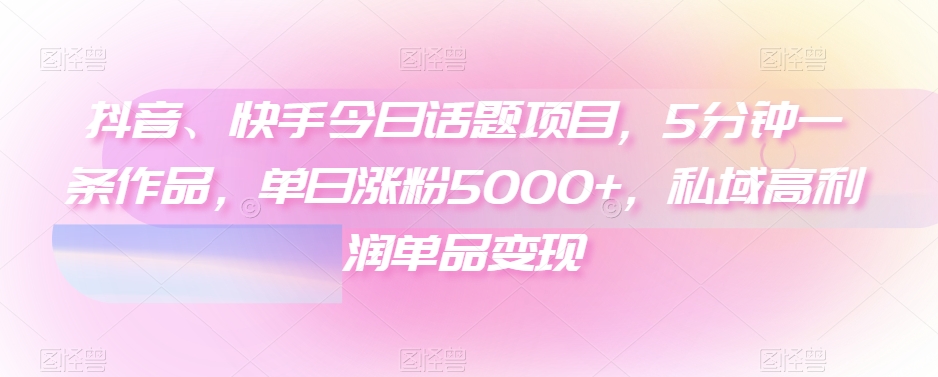 抖音、快手今日话题项目，5分钟一条作品，单日涨粉5000+，私域高利润单品变现-课程网