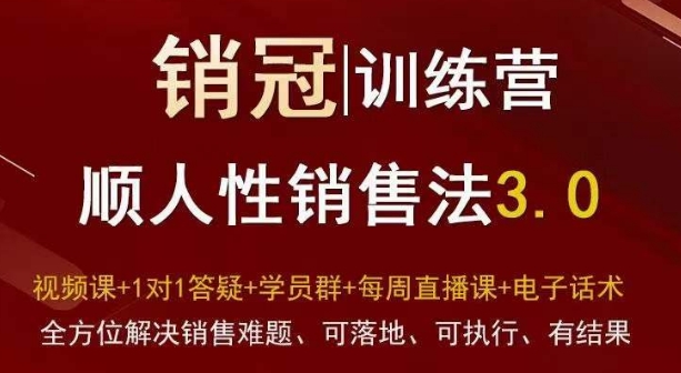 爆款！销冠训练营3.0之顺人性销售法，全方位解决销售难题、可落地、可执行、有结果-课程网