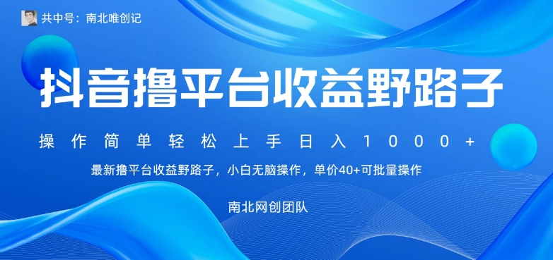 最新撸抖音平台收益野路子，操作简单，单价高，小白可无脑操作可日入1000+-课程网