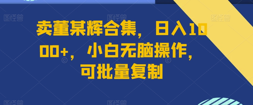 卖董某辉合集，日入1000+，小白无脑操作，可批量复制-课程网