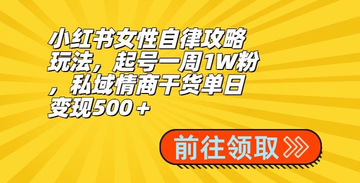 小红书女性自律攻略玩法，起号一周1W粉，私域情商干货单日变现500＋-课程网