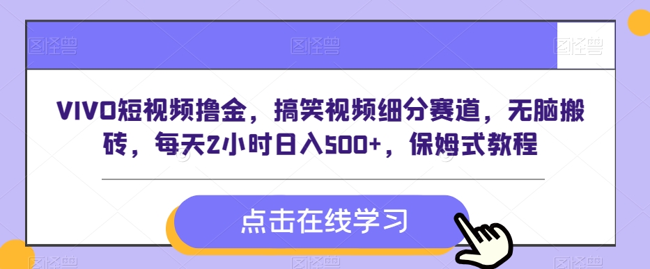 VIVO短视频撸金，搞笑视频细分赛道，无脑搬砖，每天2小时日入500+，保姆式教程-课程网