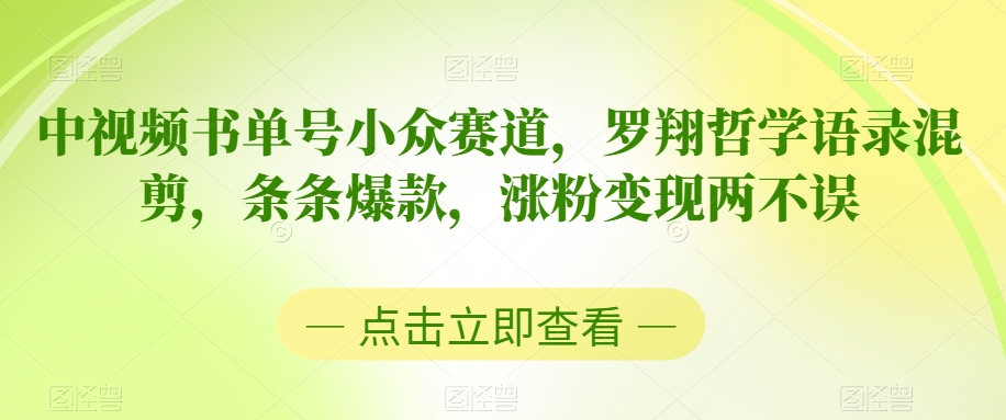 中视频书单号小众赛道，罗翔哲学语录混剪，条条爆款，涨粉变现两不误【揭秘】-课程网