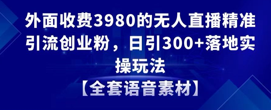 外面收费3980的无人直播精准引流创业粉，日引300+落地实操玩法【全套语音素材】【揭秘】-课程网