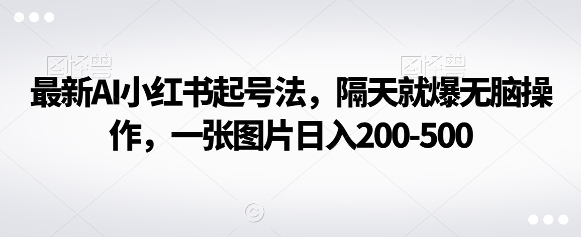 最新AI小红书起号法，隔天就爆无脑操作，一张图片日入200-500-课程网