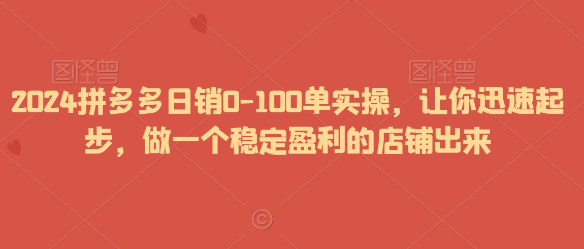 2024拼多多日销0-100单实操，让你迅速起步，做一个稳定盈利的店铺出来-课程网