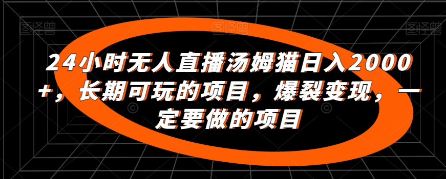 24小时无人直播汤姆猫日入2000+，长期可玩的项目，爆裂变现，一定要做的项目【揭秘】-课程网