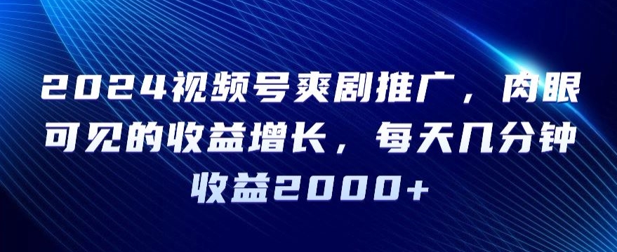 2024视频号爽剧推广，肉眼可见的收益增长，每天几分钟收益2000+【揭秘】-课程网