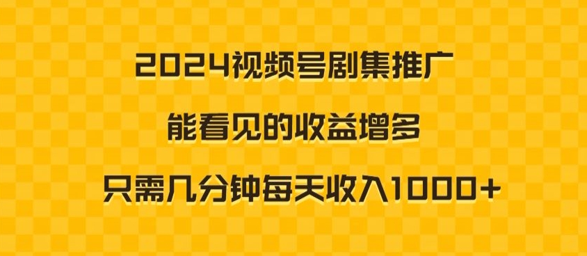 2024视频号剧集推广，能看见的收益增多，只需几分钟每天收入1000+-课程网