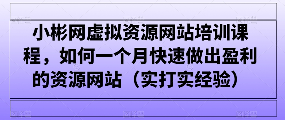 小彬网虚拟资源网站培训课程，如何一个月快速做出盈利的资源网站-课程网