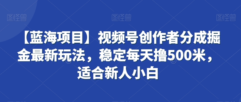 【蓝海项目】视频号创作者分成掘金最新玩法，稳定每天撸500米，适合新人小白【揭秘】-课程网