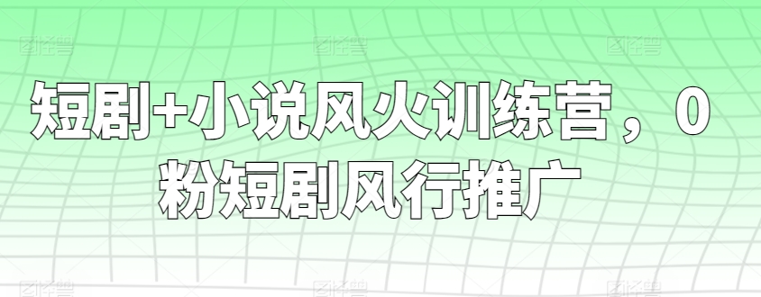 短剧+小说风火训练营，0粉短剧风行推广-课程网