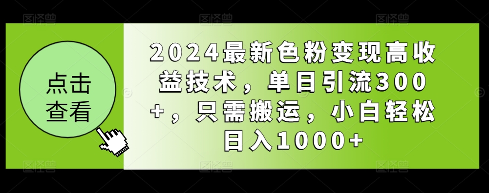 2024最新色粉变现高收益技术，单日引流300+，只需搬运，小白轻松日入1000+-课程网