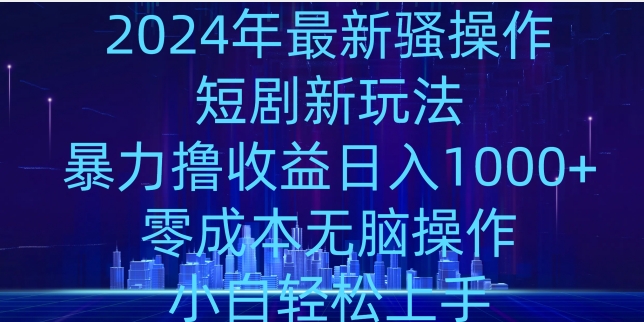 2024年骚操作短剧新玩法，暴力撸收益日入1000+，零成本无脑操作，小白轻松上手-课程网