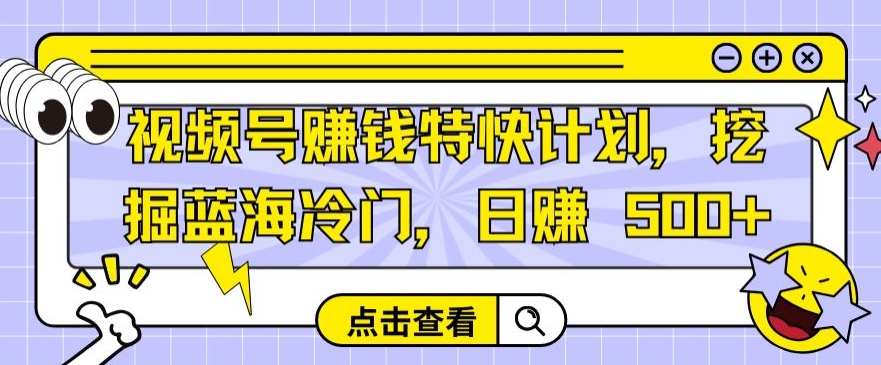 视频号赚钱特快计划，挖掘蓝海冷门，日赚 500+-课程网