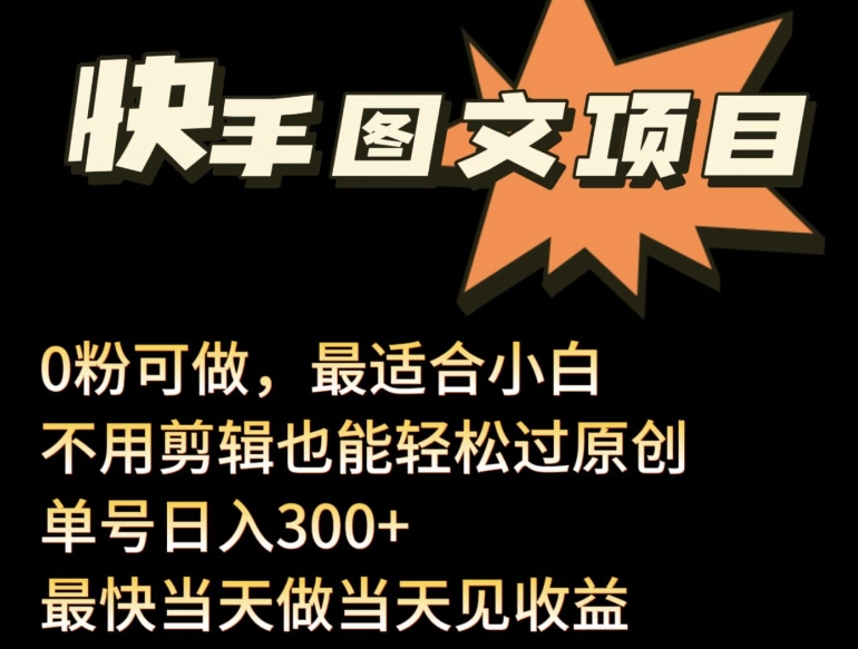 24年最新快手图文带货项目，零粉可做，不用剪辑轻松过原创单号轻松日入300+【揭秘】-课程网