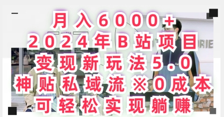 月入6000+，2024年B站项目变现新玩法5.0.神贴私域流0成本，可轻松实现躺赚-课程网