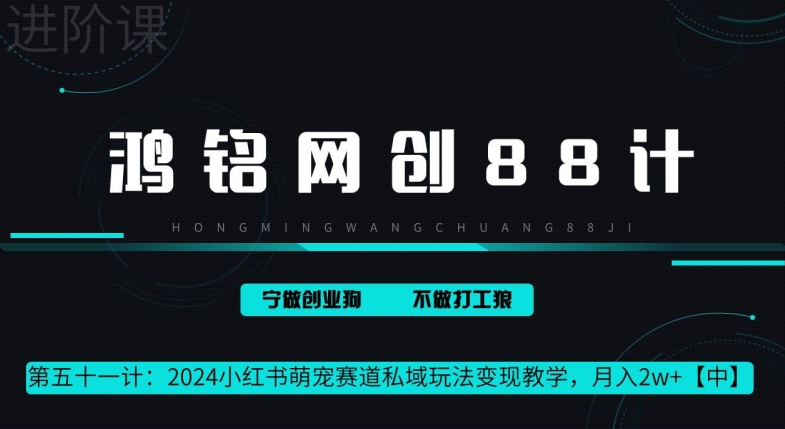 鸿铭网创 88 计第 51 计：月赚 2w 的小红书萌宠赛道怎么做，这套课程教会你-课程网