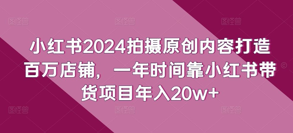 小红书的2024拍照优质内容打造出上百万店面，一年时间靠小红书的卖货新项目年收入20w-课程网