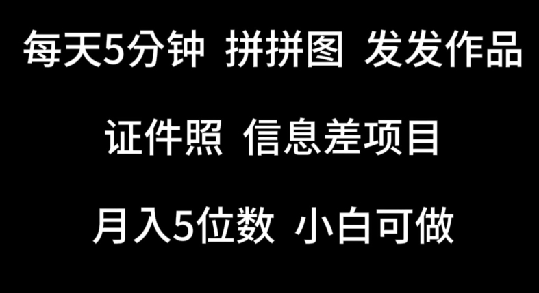 每天5分钟，拼拼图发发作品，证件照信息差项目，小白可做【揭秘】-课程网