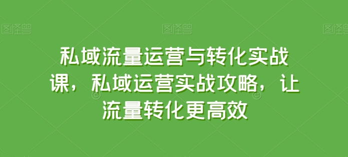 私域流量运营与转化实战课，私域运营实战攻略，让流量转化更高效-课程网