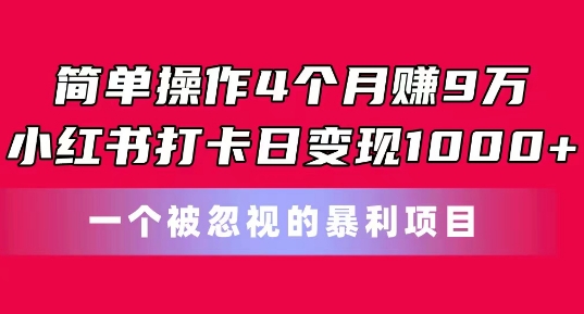 易操作4个月赚9w，小红书的打卡签到日转现1k，一个被忽略的暴力新项目【揭密】-课程网