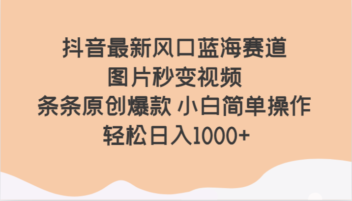 抖音最新风口蓝海赛道 图片秒变视频 条条原创爆款 小白简单操作 轻松日入1000+-课程网